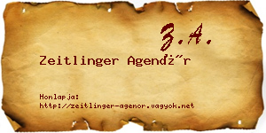 Zeitlinger Agenór névjegykártya